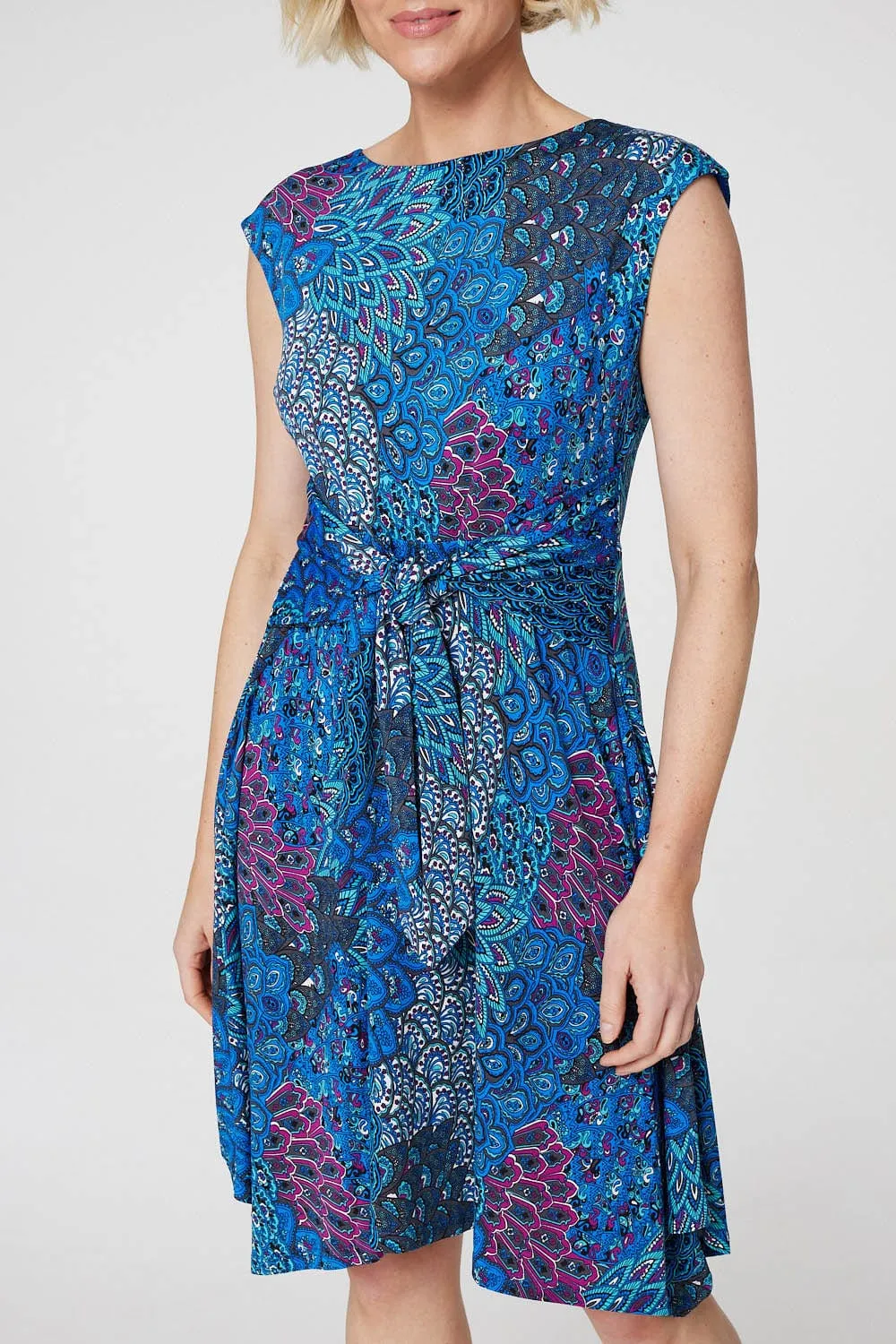 Peacock Print Tie Front Dress