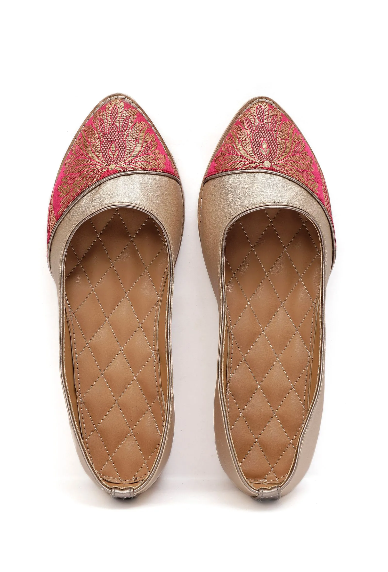 Pink Brocade with Gold Loafers