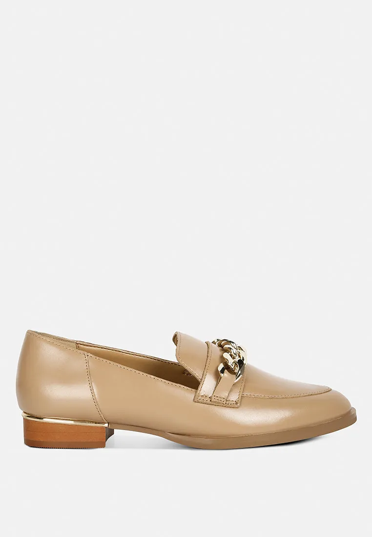 POLA Nude Leather Horsebit Loafers