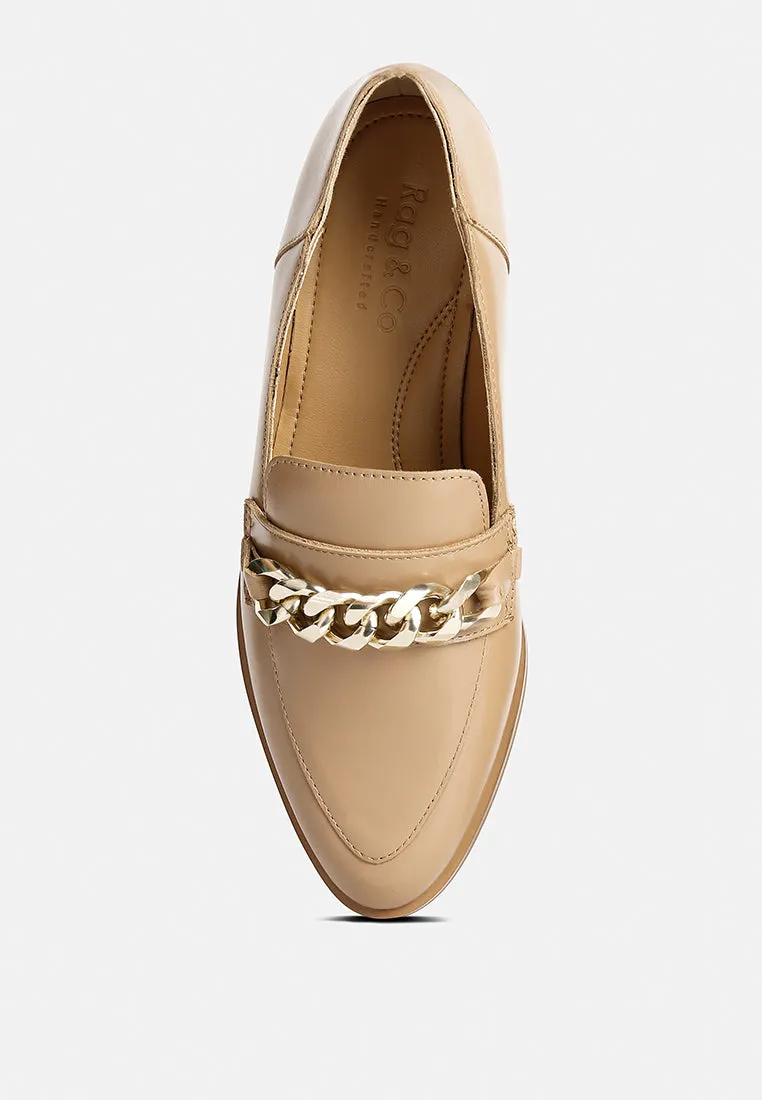 POLA Nude Leather Horsebit Loafers