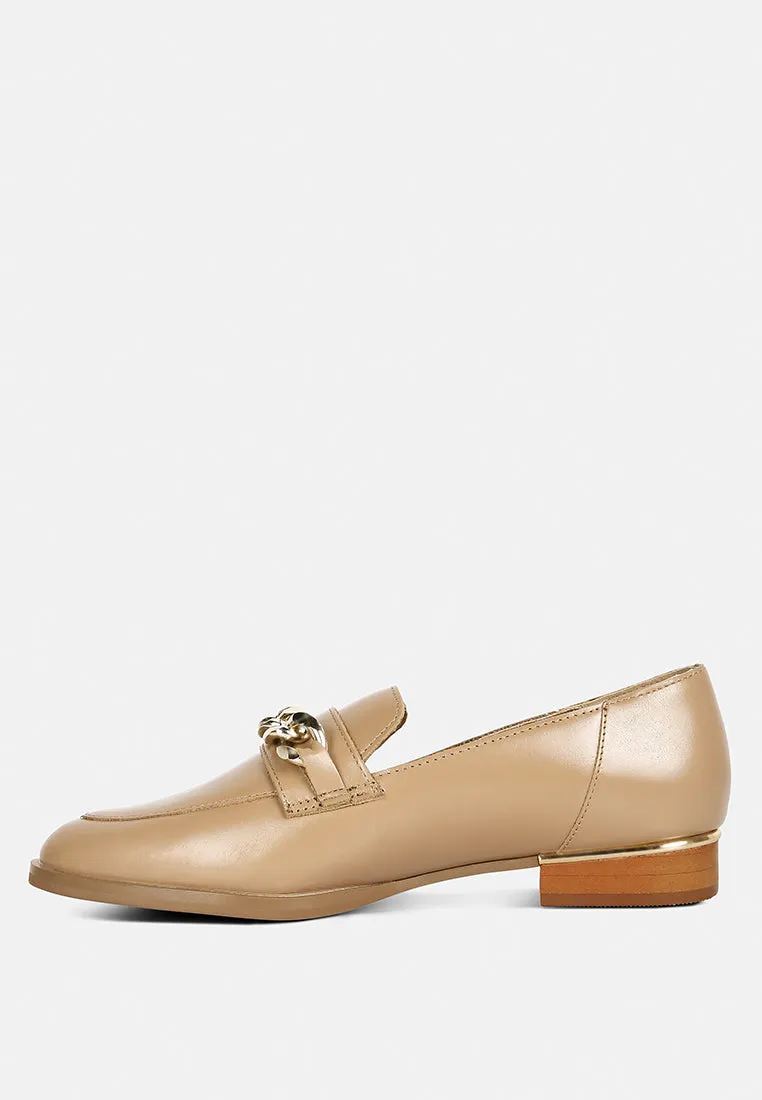 POLA Nude Leather Horsebit Loafers