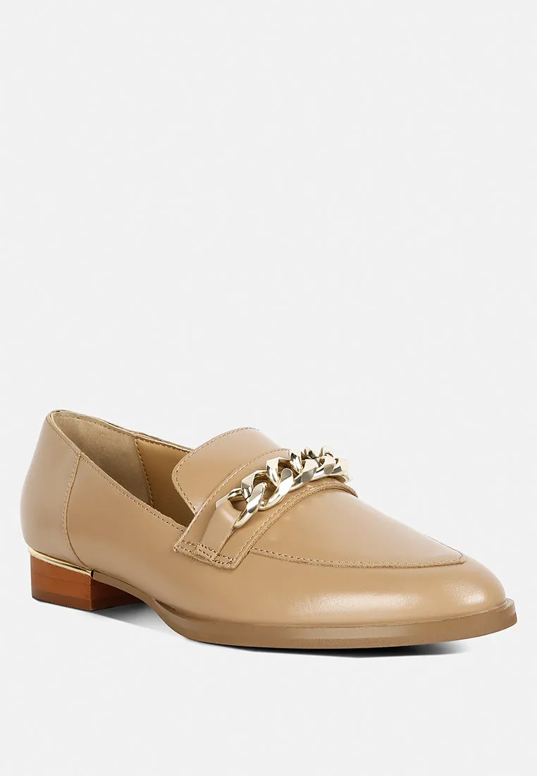 POLA Nude Leather Horsebit Loafers