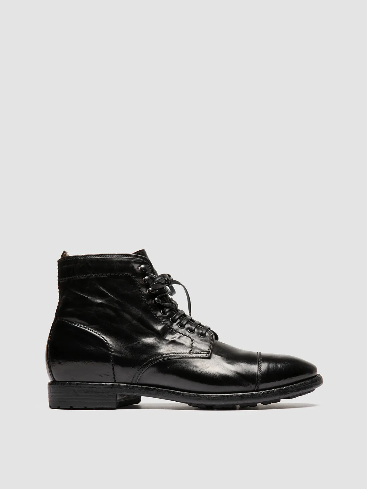 PRINCE 611 - Black Leather Lace-up Boots