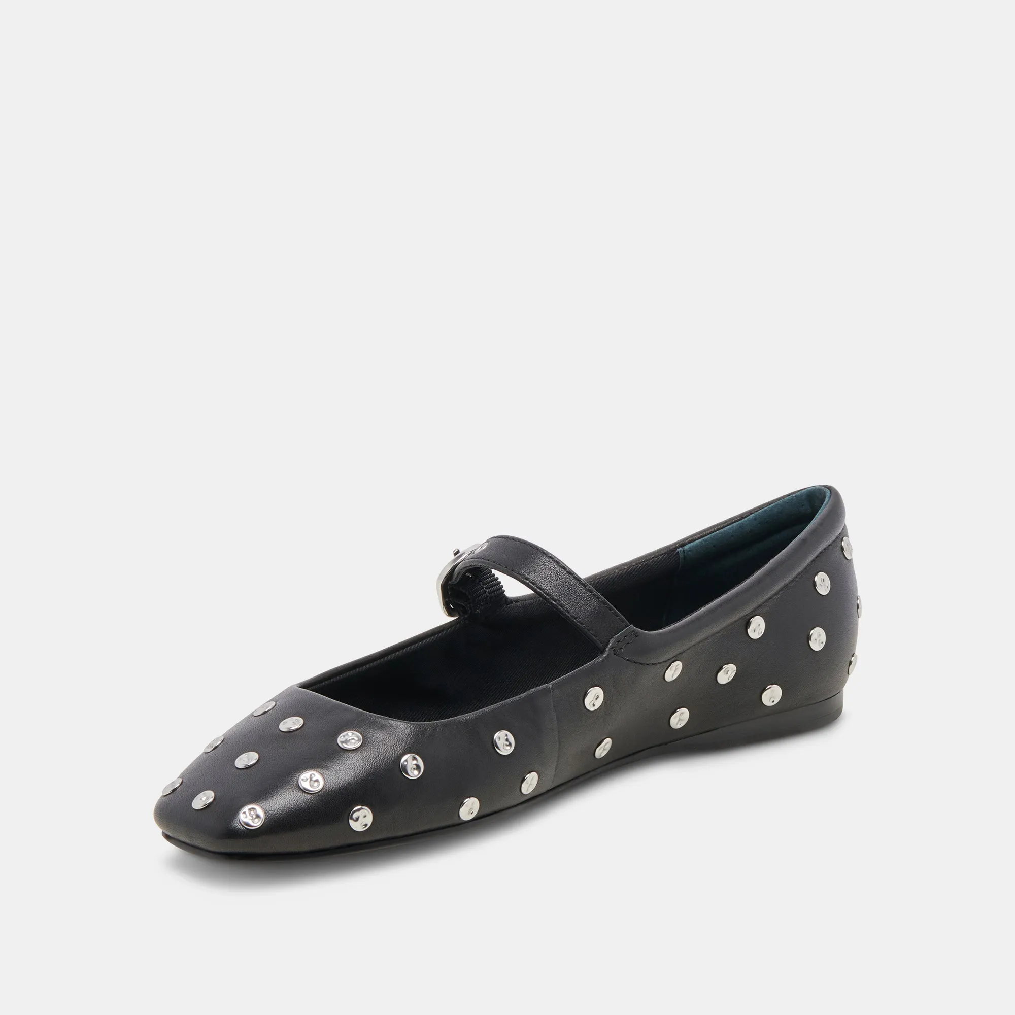 REYES STUD BALLET FLATS BLACK LEATHER