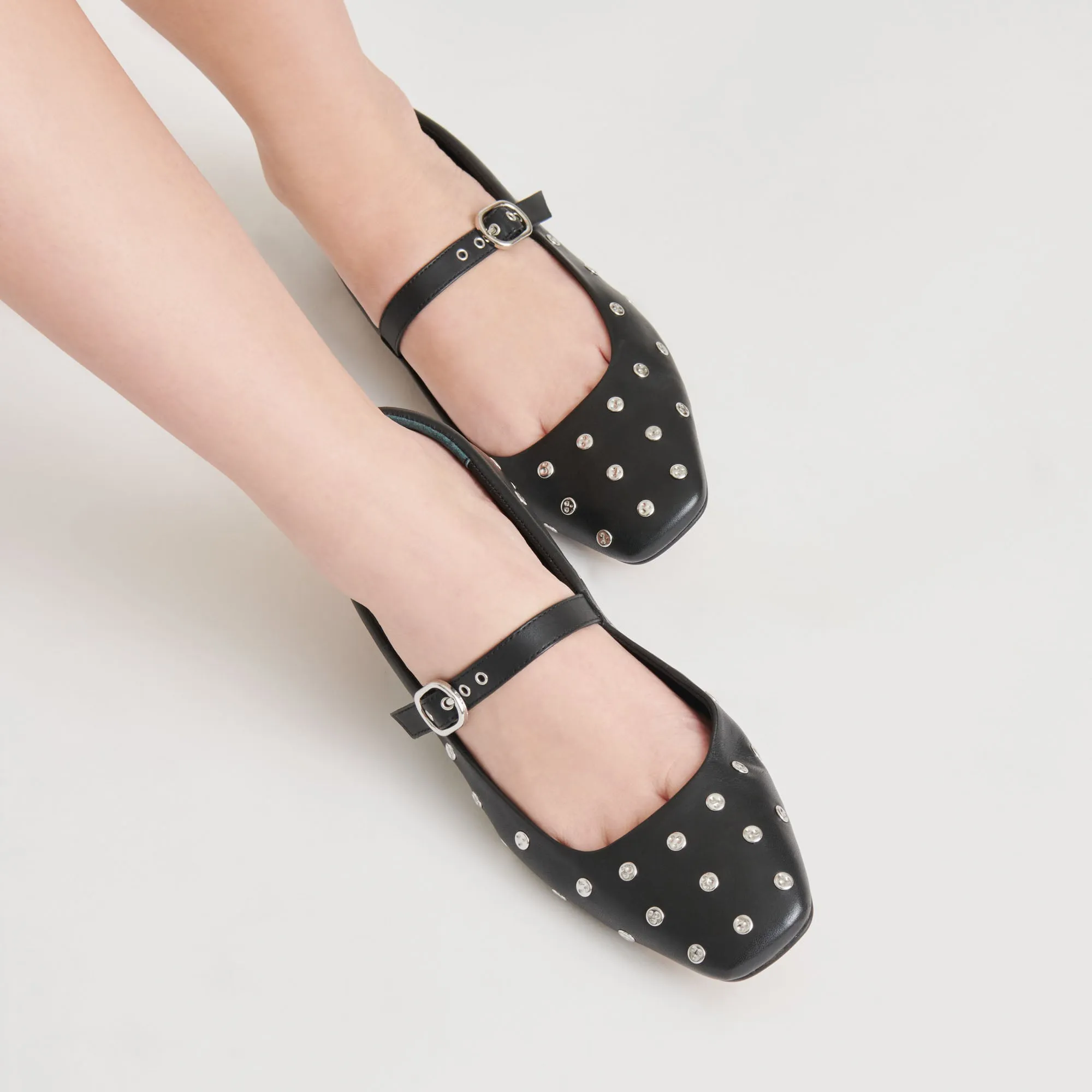 REYES STUD BALLET FLATS BLACK LEATHER