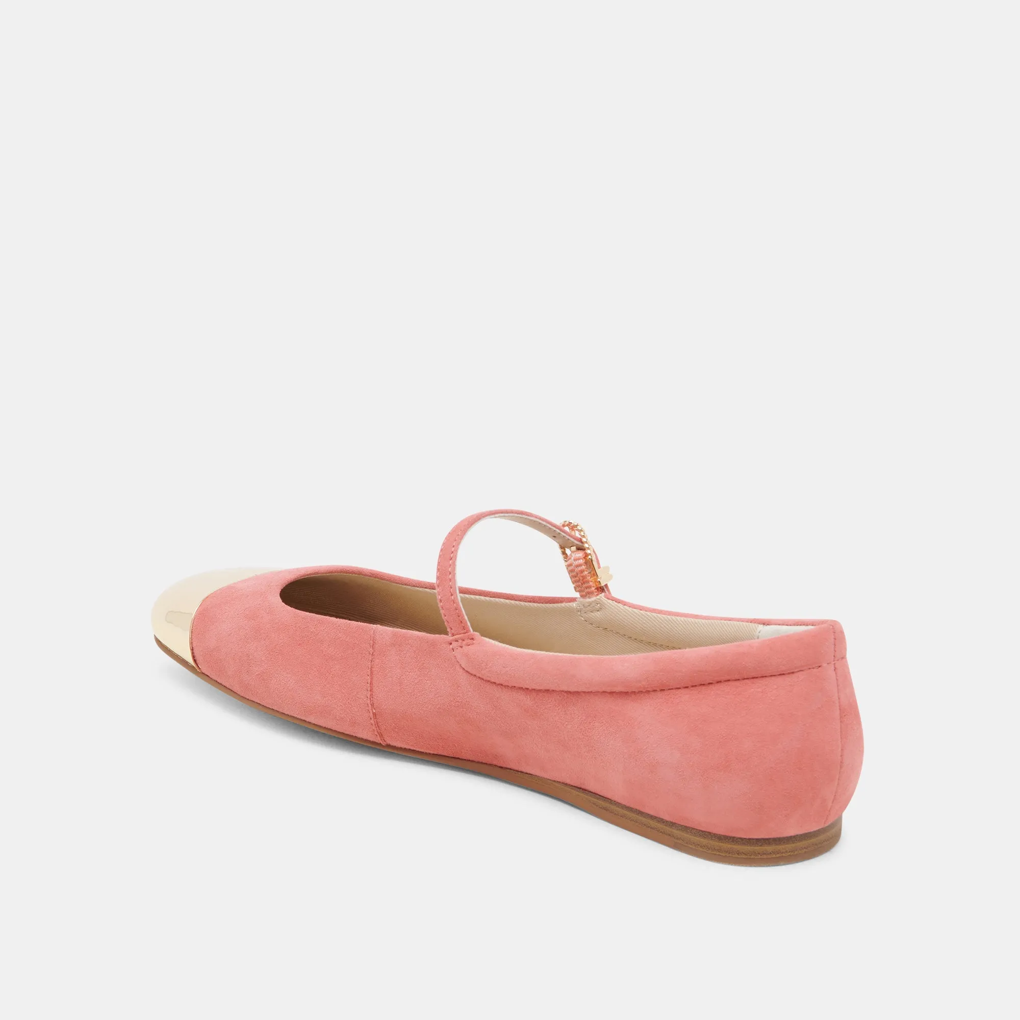 REYES TOE CAP BALLET FLATS CORAL SUEDE