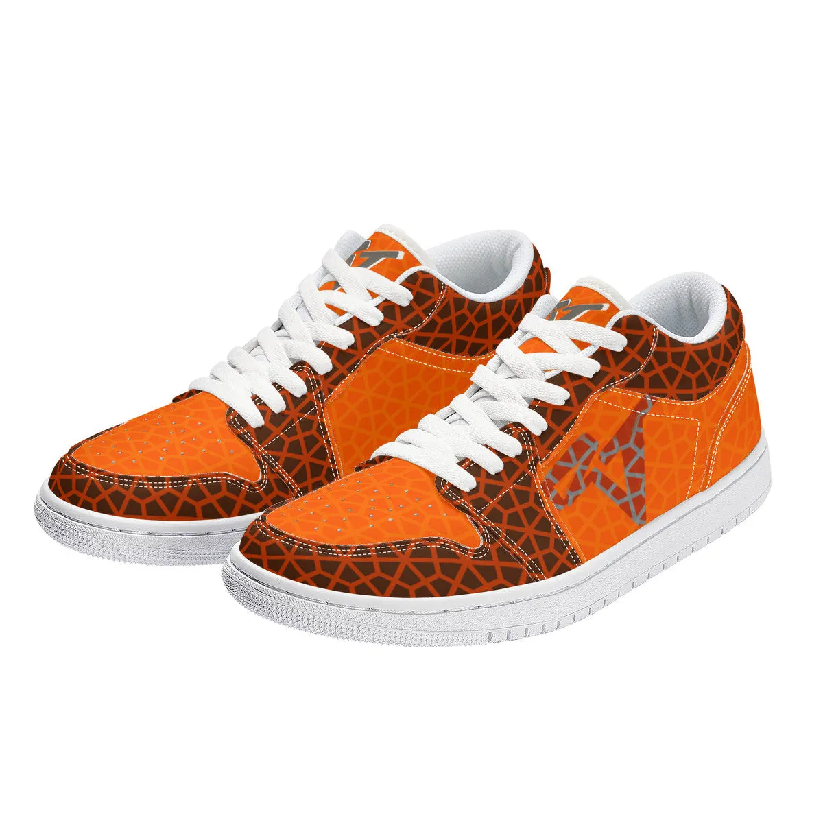 RVT Brand  Unisex Low Top Skateboard Sneakers - Orange Geom