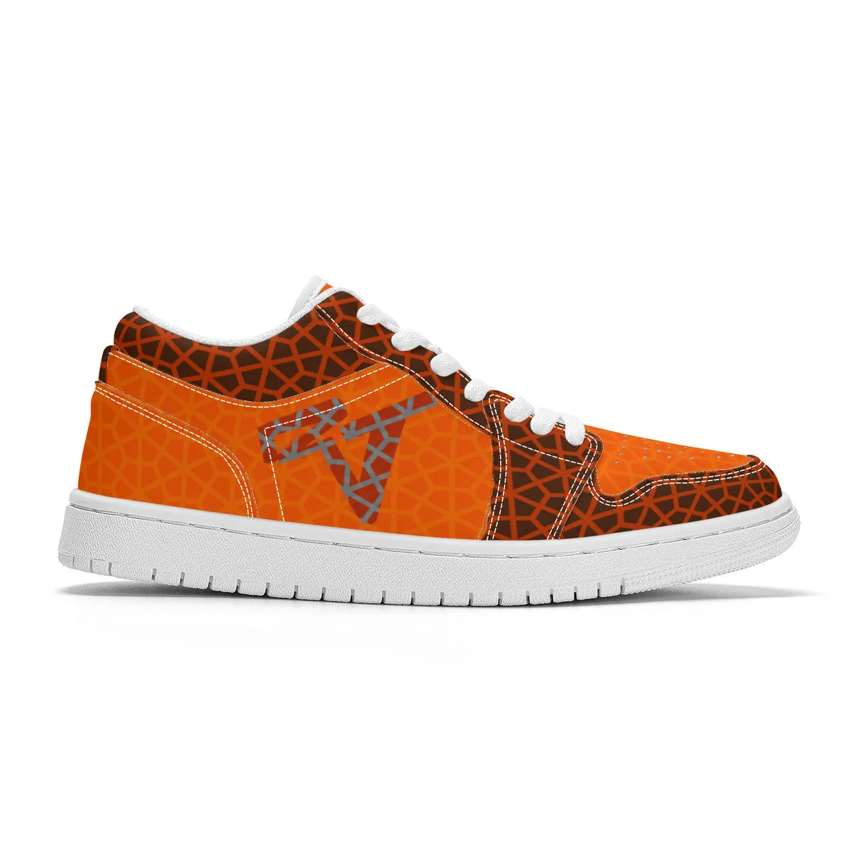 RVT Brand  Unisex Low Top Skateboard Sneakers - Orange Geom