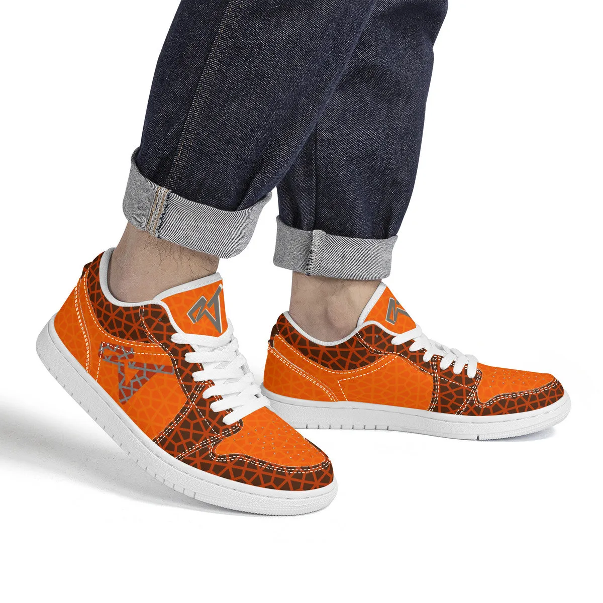 RVT Brand  Unisex Low Top Skateboard Sneakers - Orange Geom