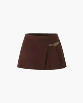 Santina – Buckle-belted detail – Pleated knit mini skirt