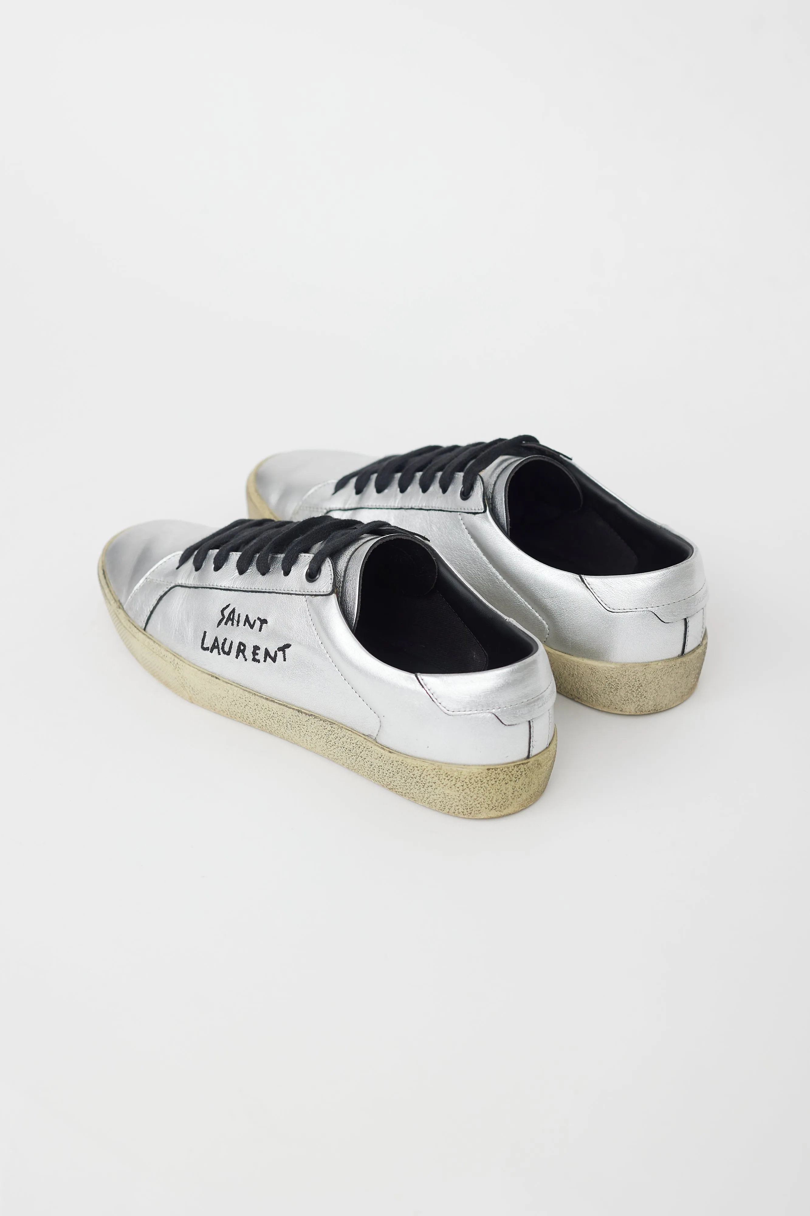 Silver Leather Court Classic Sneaker