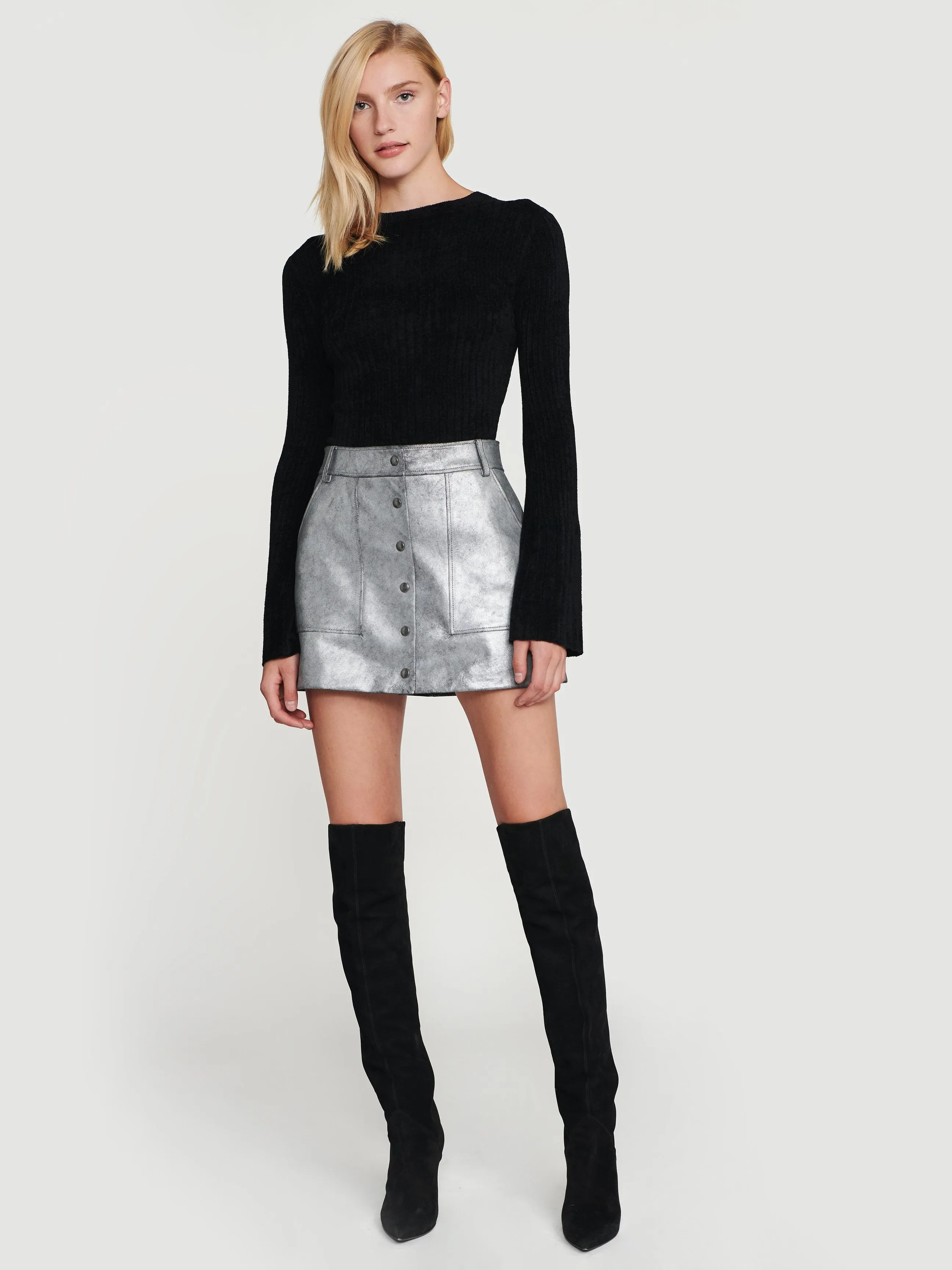 Silver Leather Skirt -- Silver