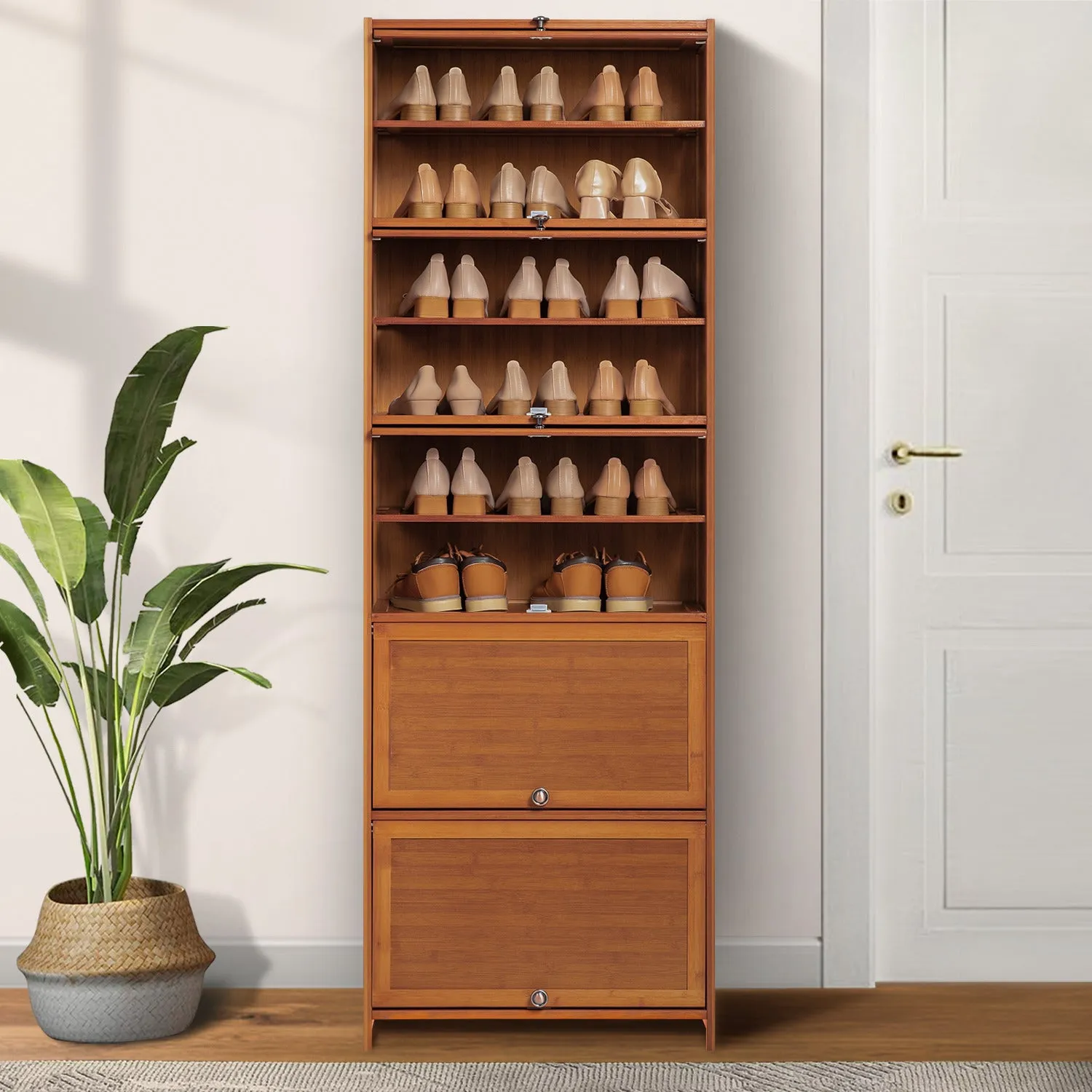 Slide Up Door Entryway Shoe Cabinet - 11 Tier - Brown