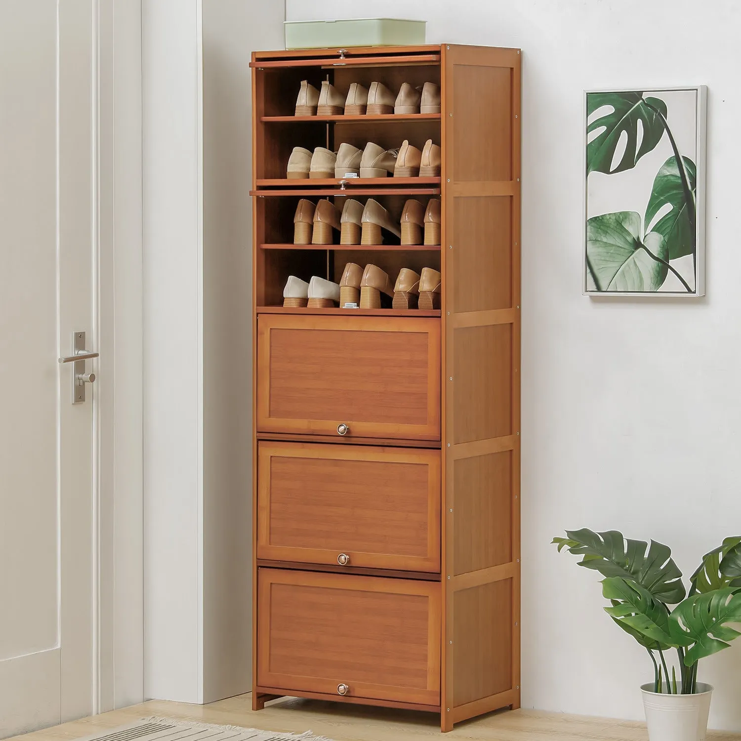 Slide Up Door Entryway Shoe Cabinet - 11 Tier - Brown