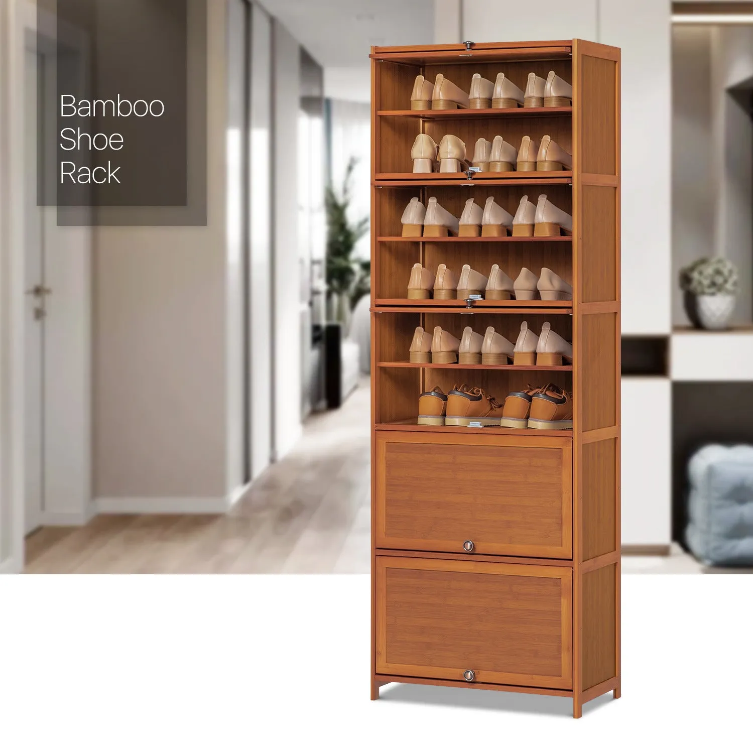 Slide Up Door Entryway Shoe Cabinet - 11 Tier - Brown