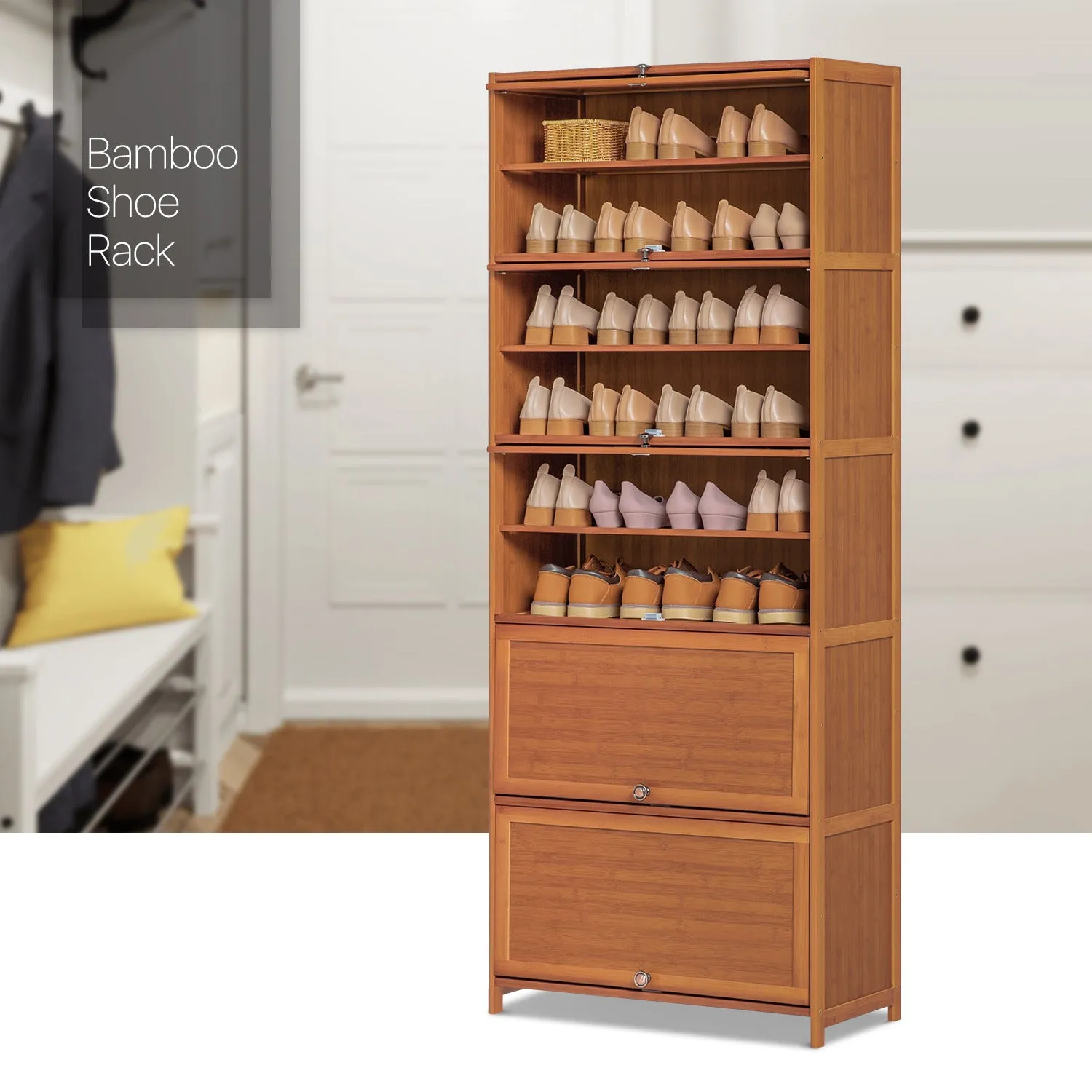 Slide Up Door Entryway Shoe Cabinet - 11 Tier - Brown