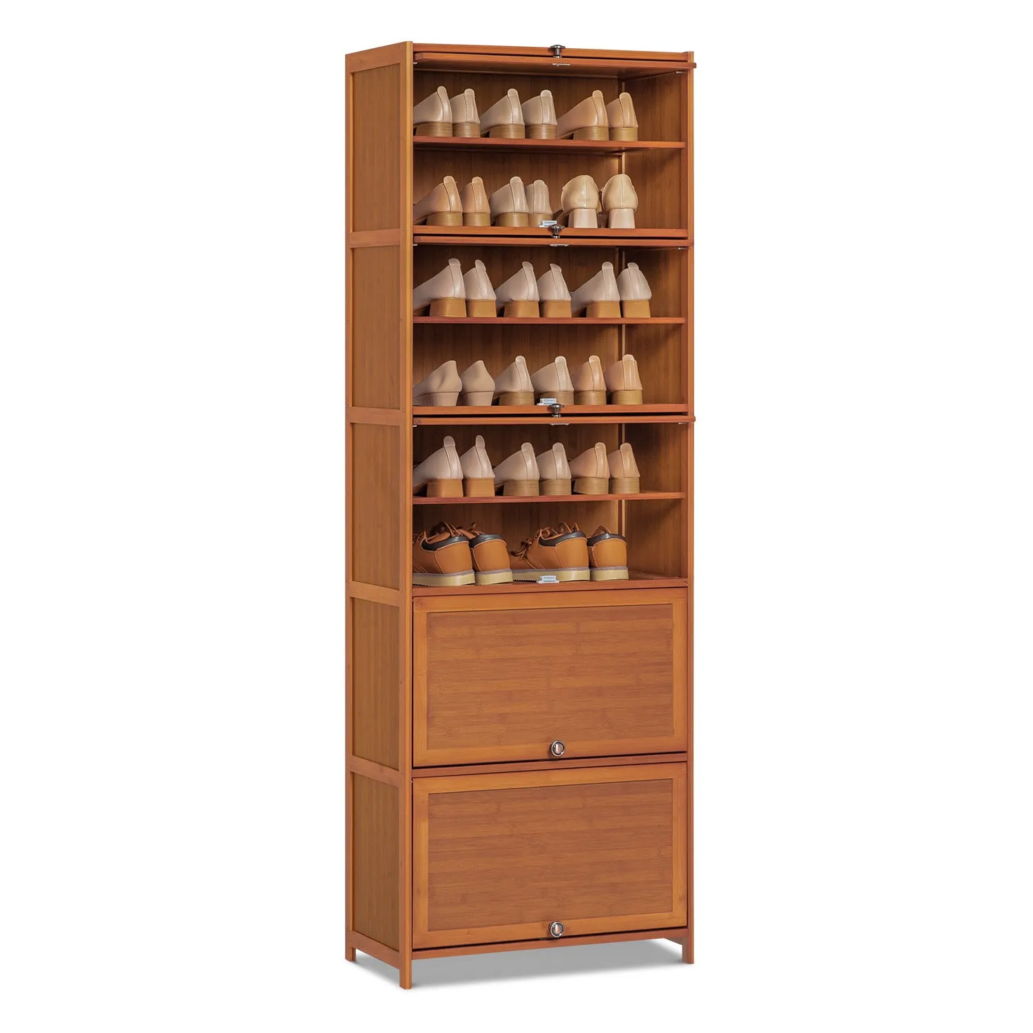 Slide Up Door Entryway Shoe Cabinet - 11 Tier - Brown