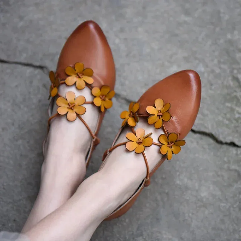 Sohiwoo Original Retro Single Shoes Flats Women Loafers New Spring Genuine Leather Flowers Ladies Shoes Leisure Casual Shoes