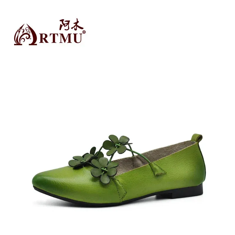 Sohiwoo Original Retro Single Shoes Flats Women Loafers New Spring Genuine Leather Flowers Ladies Shoes Leisure Casual Shoes