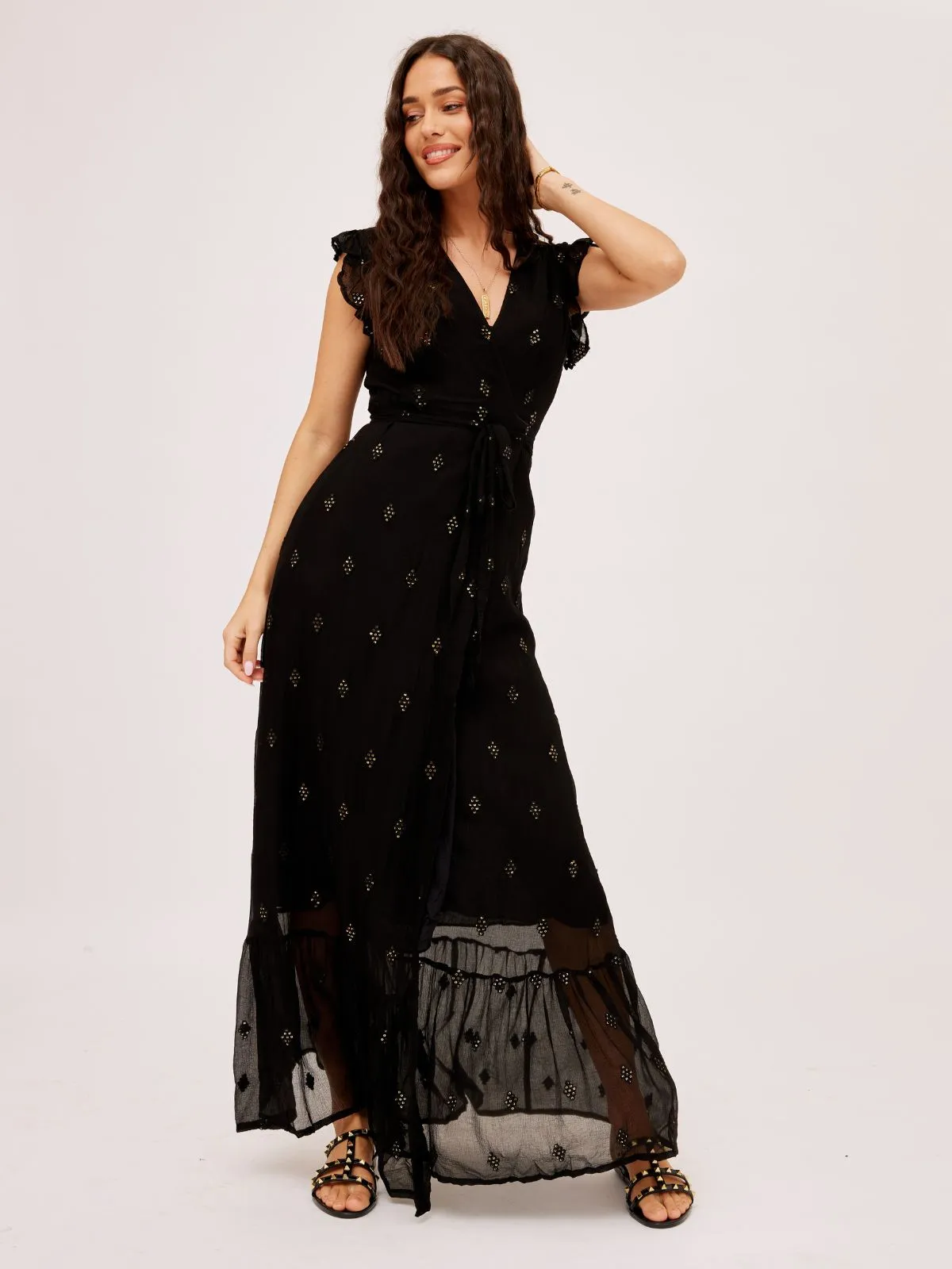 South Beach Lagos Sequin Wrap Midi Beach Dress / Black