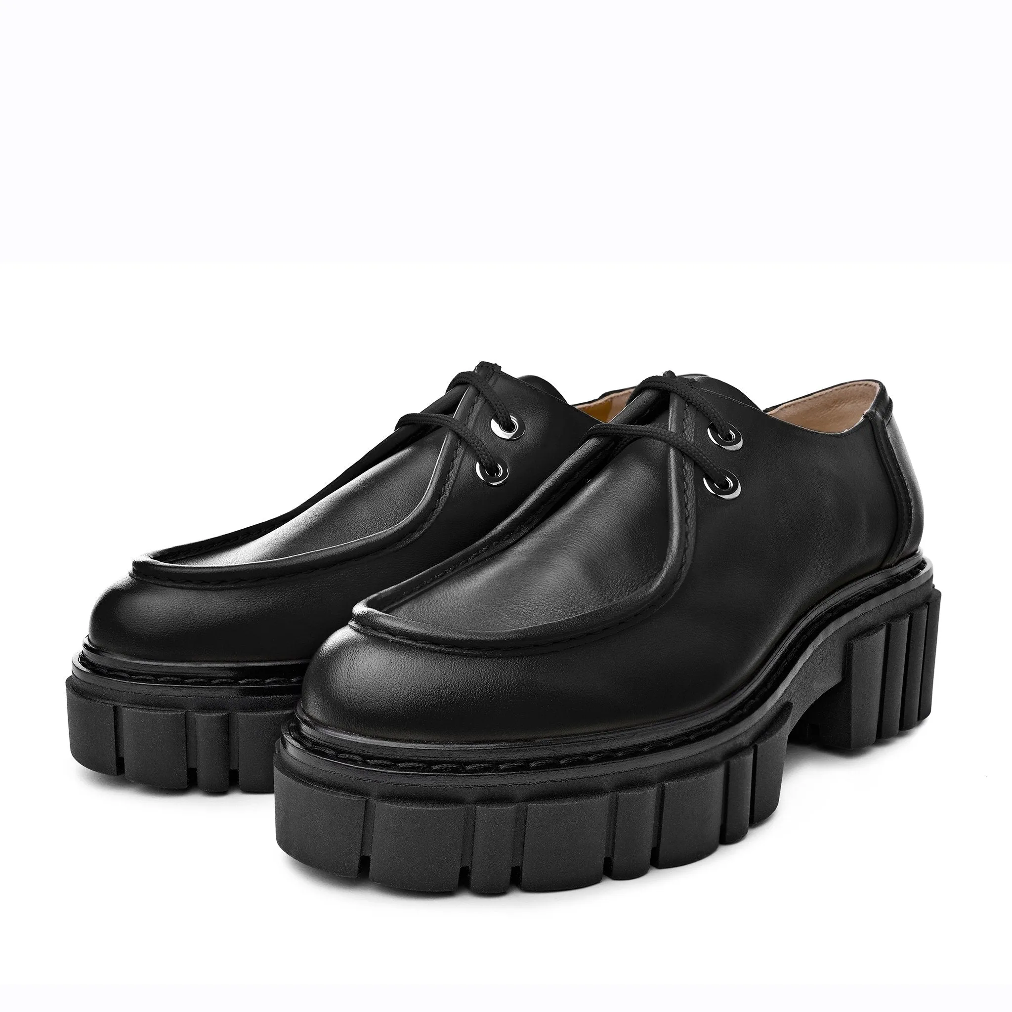 Taka Black Lace-up Chunky Loafers