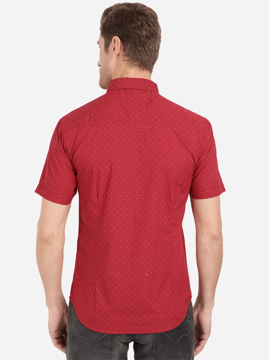 Tango Red Solid Slim Fit Semi Casual Shirt | Greenfibre