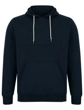 Tides Embossed Motif Brushback Fleece Pullover Hoodie in Sky Captain Navy - Tokyo Laundry