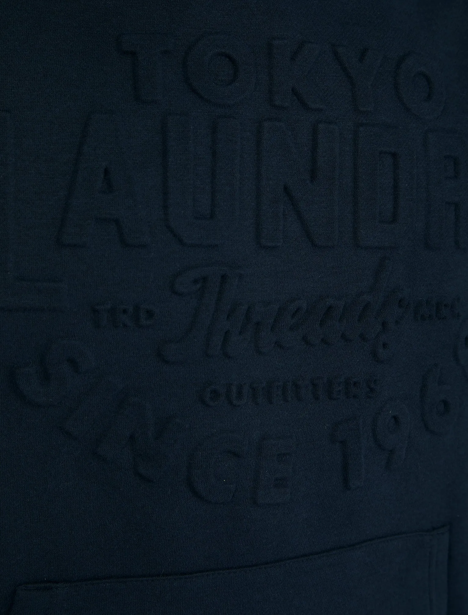 Tides Embossed Motif Brushback Fleece Pullover Hoodie in Sky Captain Navy - Tokyo Laundry