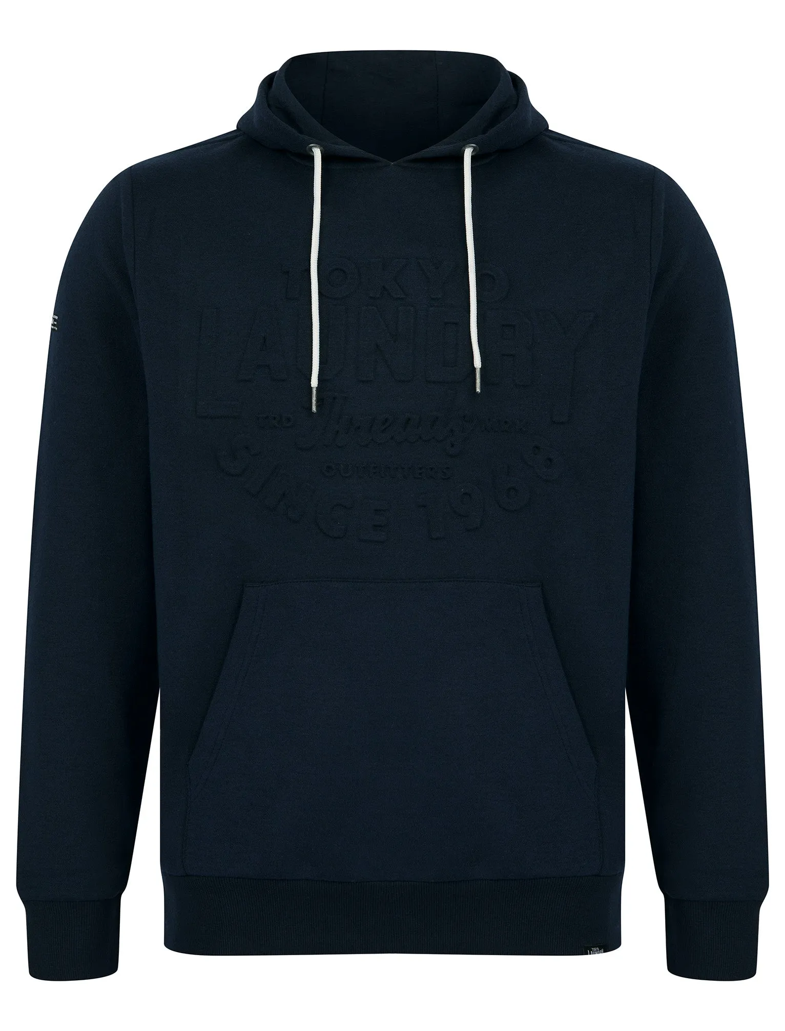 Tides Embossed Motif Brushback Fleece Pullover Hoodie in Sky Captain Navy - Tokyo Laundry