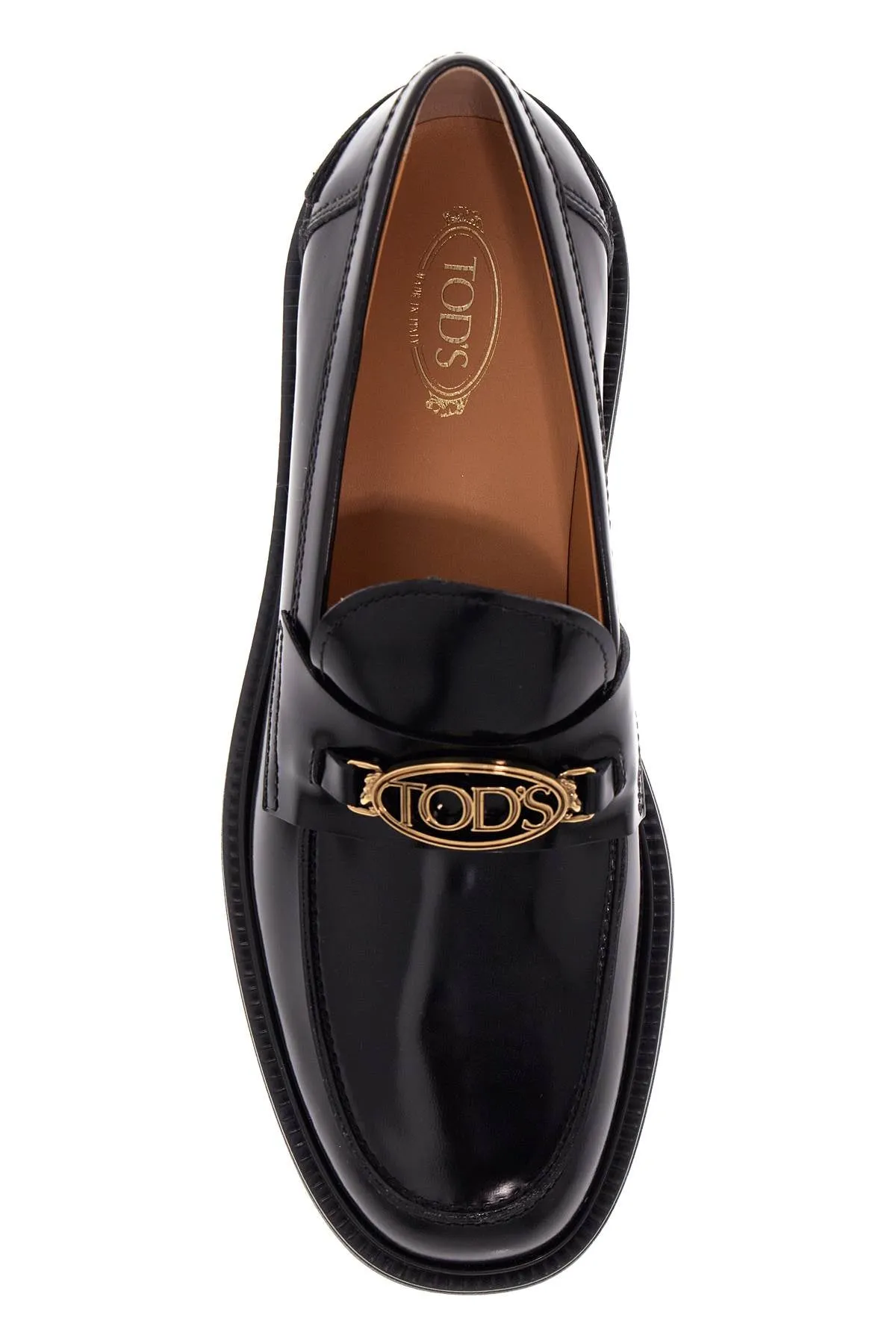 TOD'S metal logo loafers with metal detailing