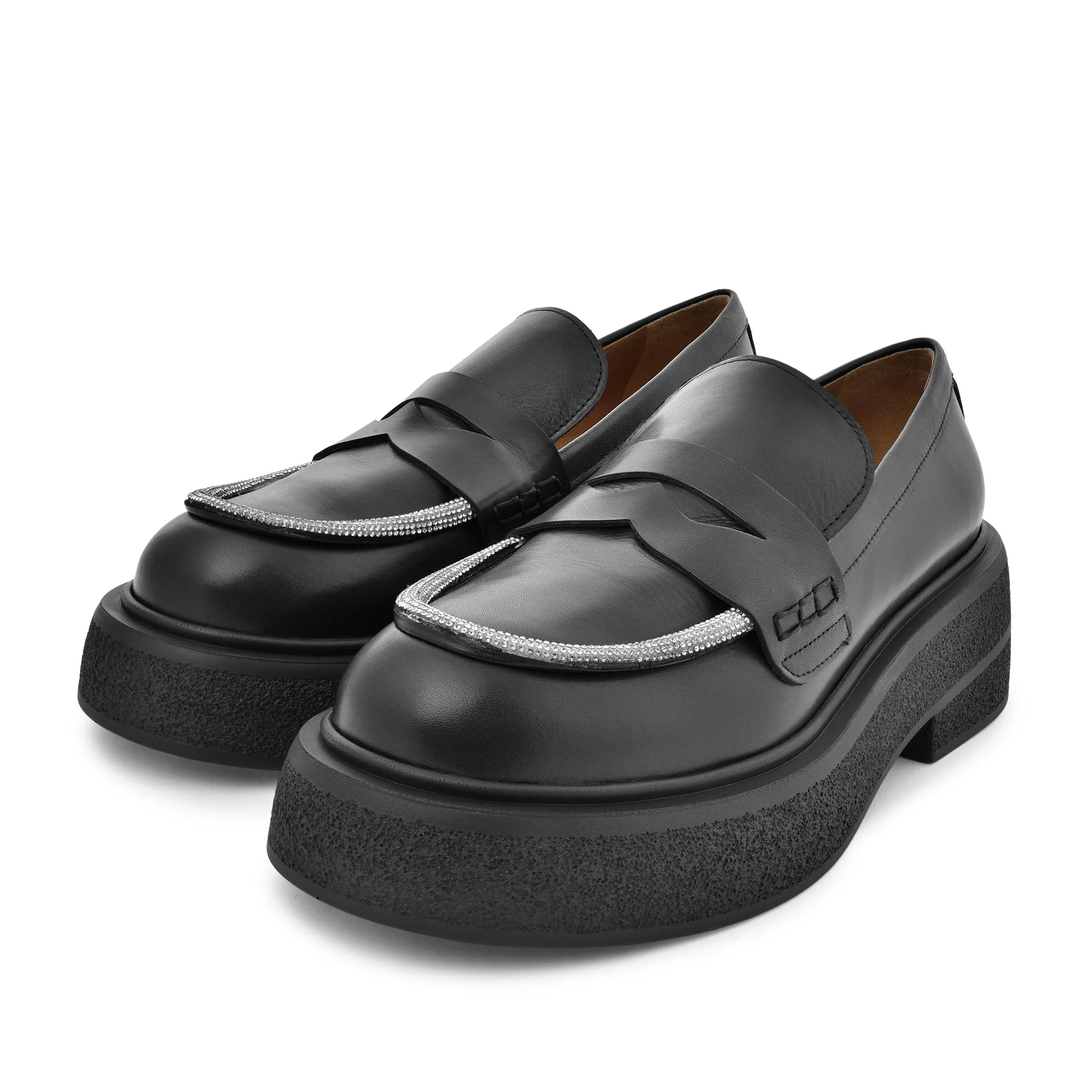 Tomi Strass Black Leather Chunky Loafers