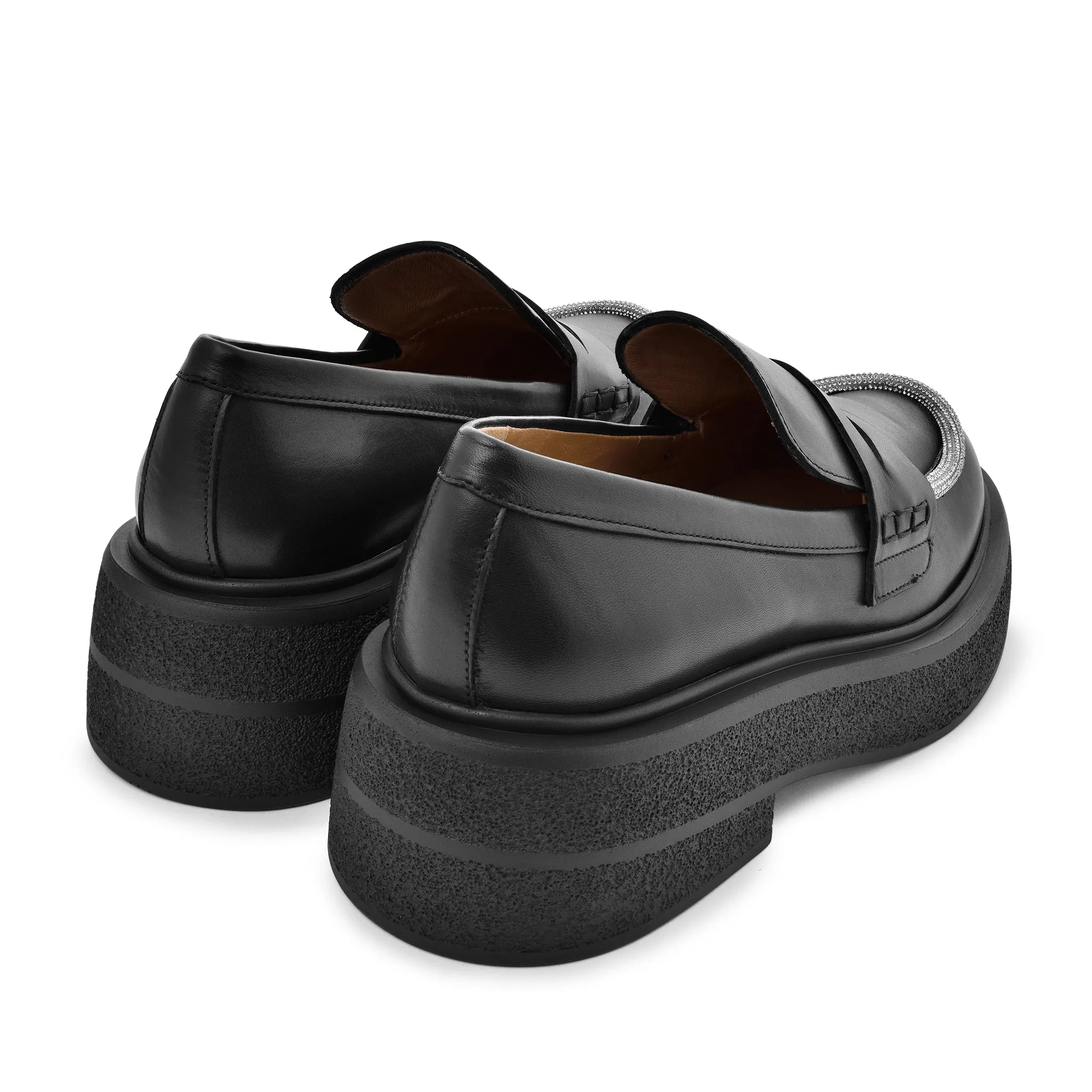 Tomi Strass Black Leather Chunky Loafers