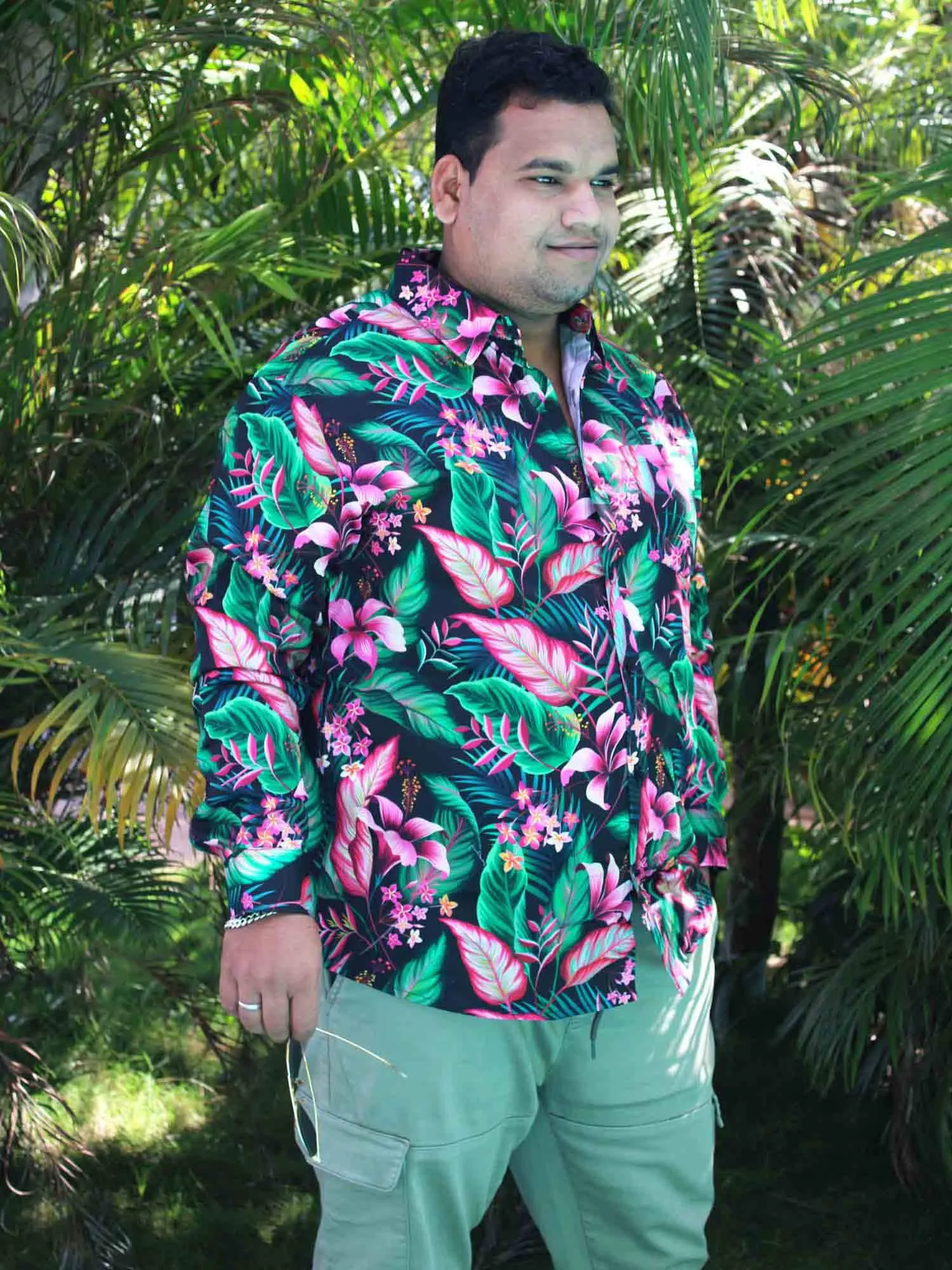 Tropical Jungle Printed Cotton Full sleeve Men's Plus size