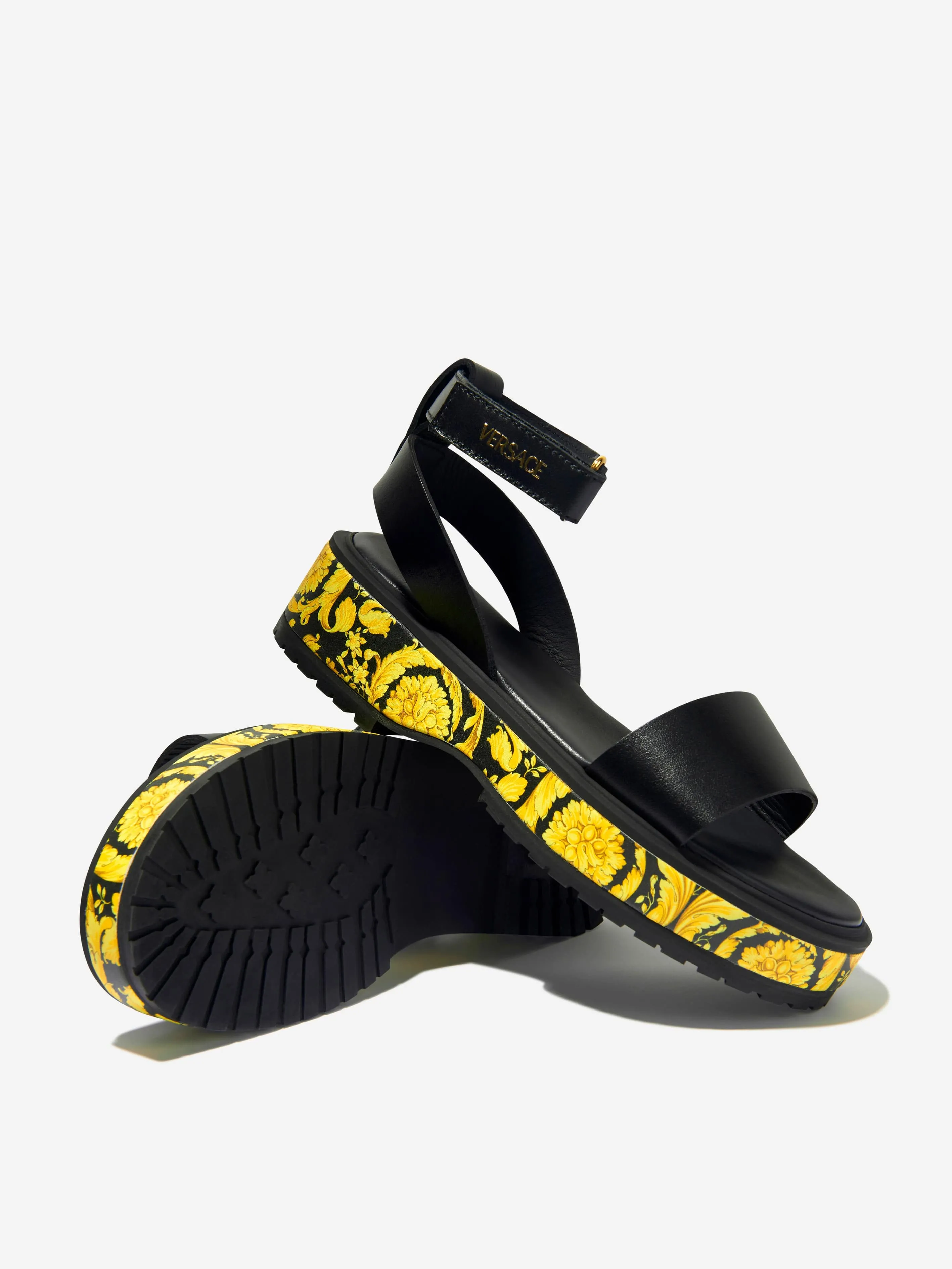 Versace Girls Leather Barocco Print Sandals