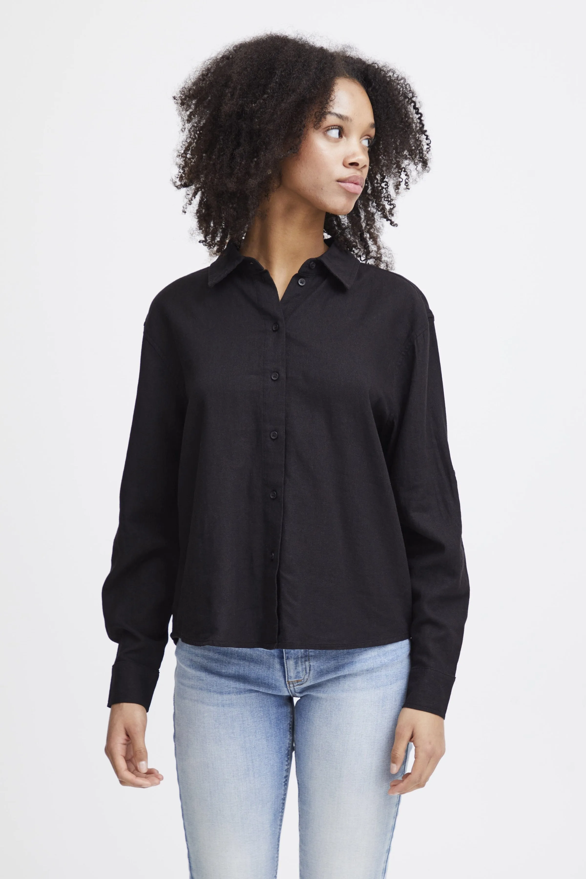 VIVER LINEN BLEND BUTTON DOWN (BLACK)v