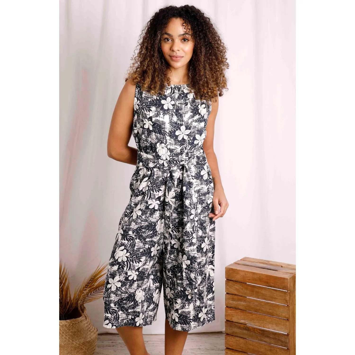 Weird Fish 16 Dark Denim Nalani Floral Print Jumpsuit