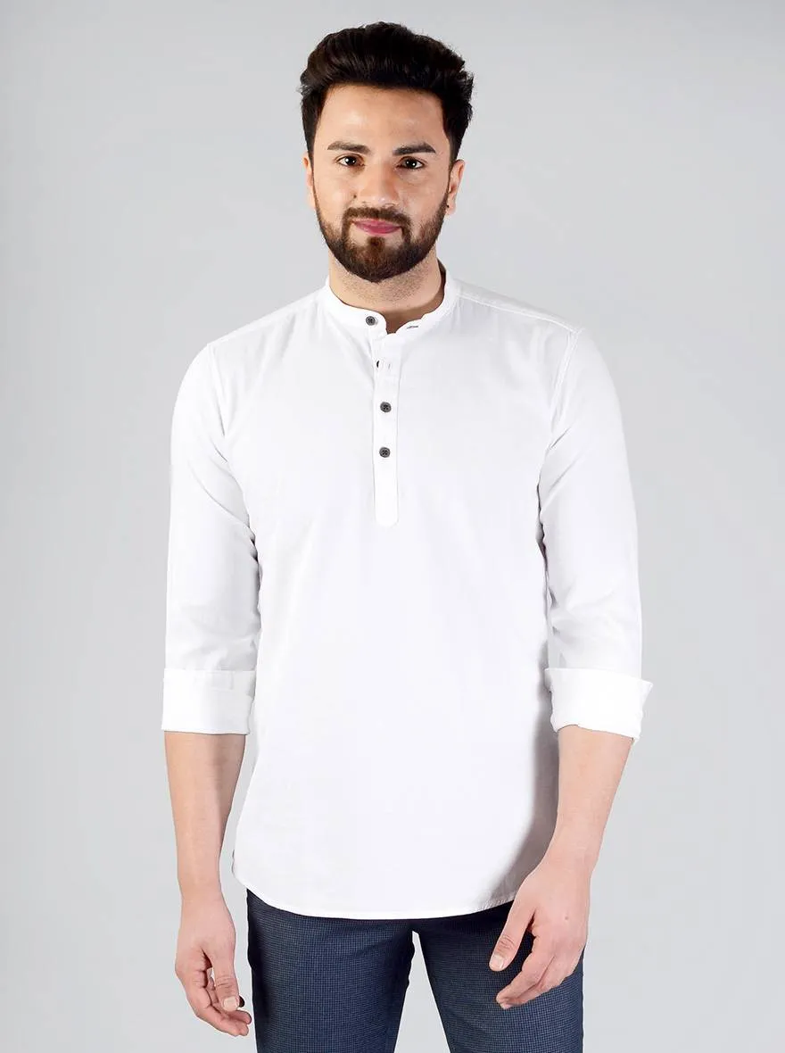 White Solid Slim Fit Short Kurta | JadeBlue