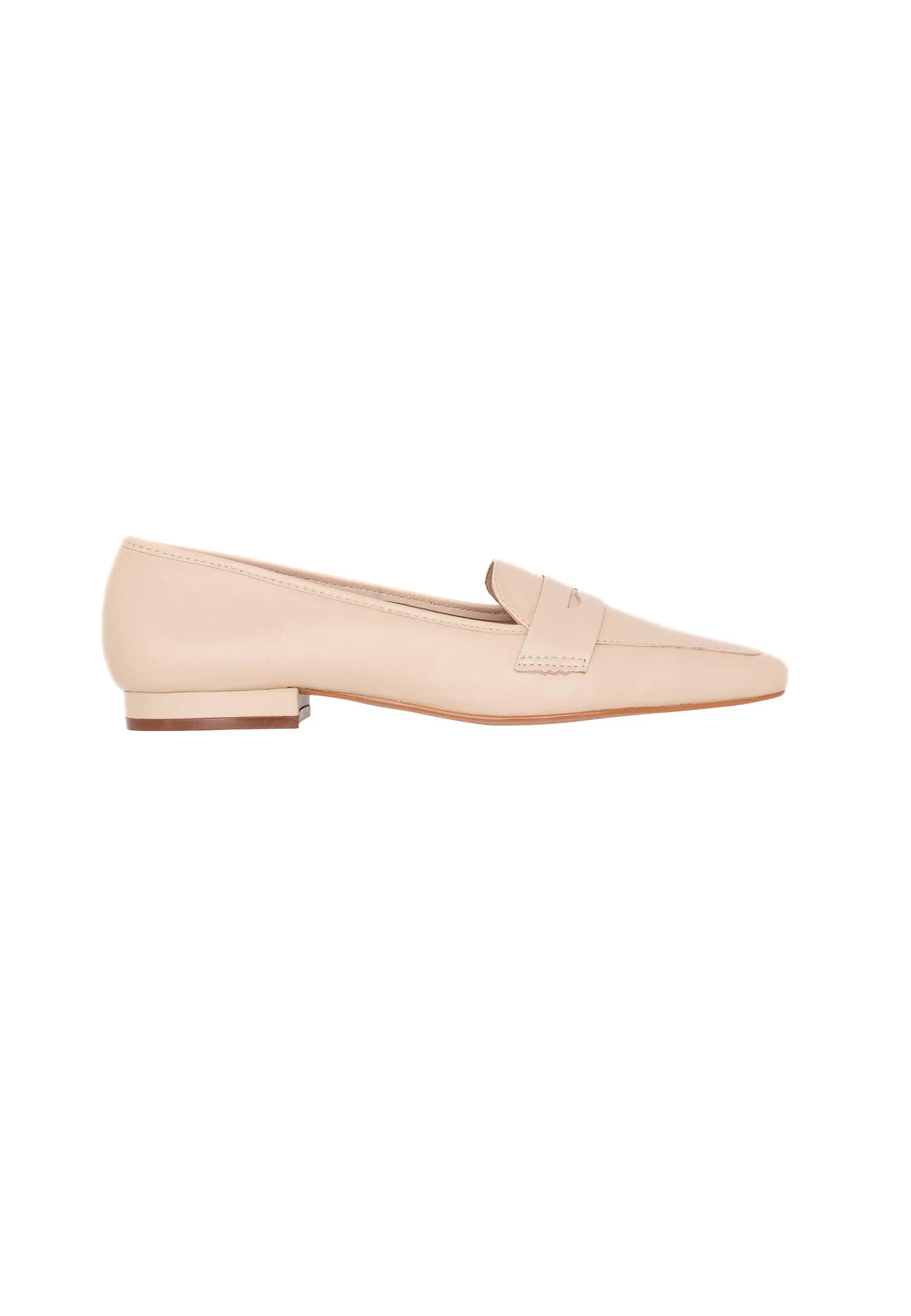 Women's Beige Premium Leather Loafers with a Narrow Fit