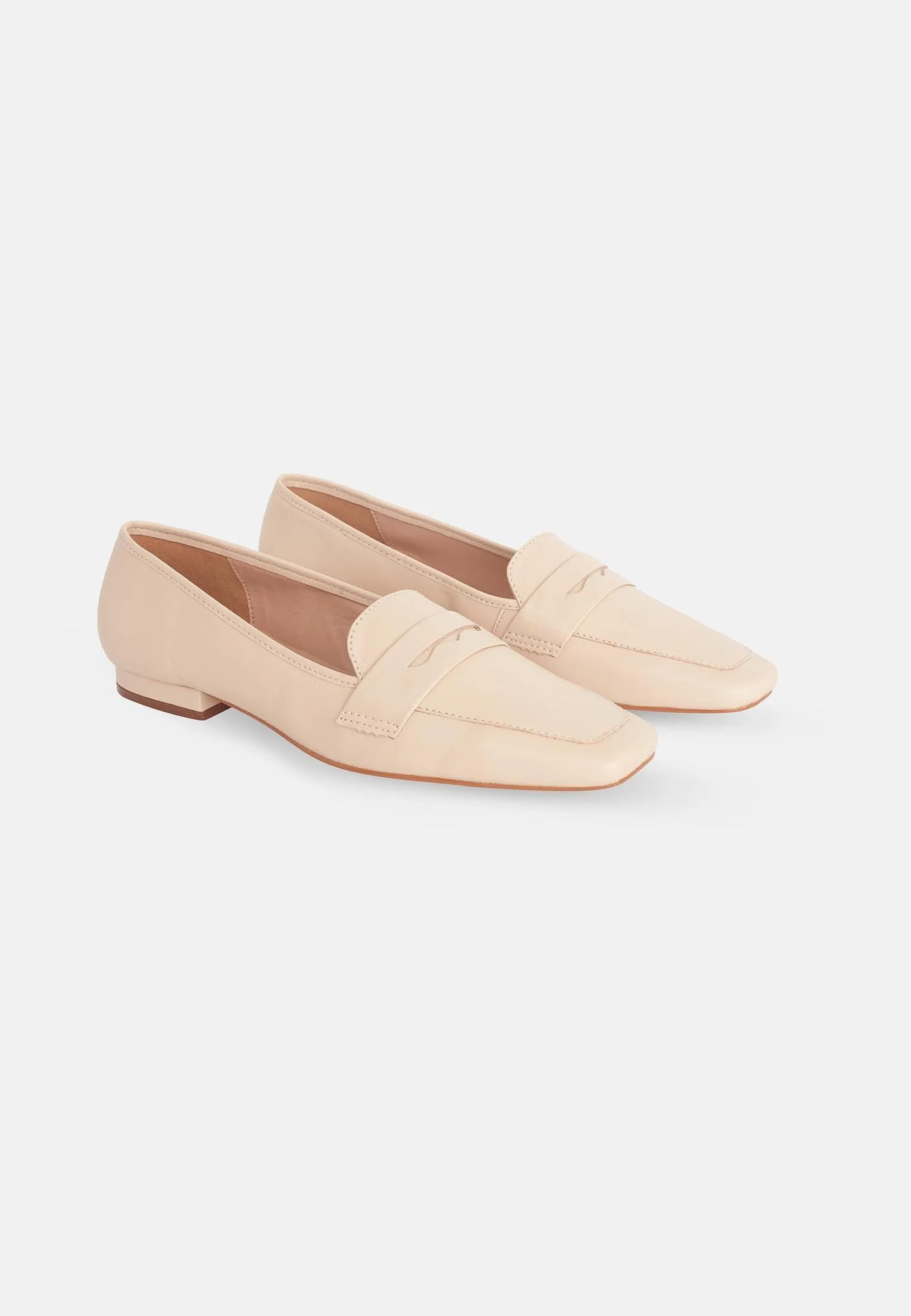 Women's Beige Premium Leather Loafers with a Narrow Fit