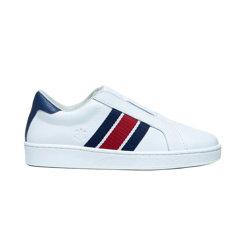 Women's Bishop White Red Blue Leather Sneakers 91714-051