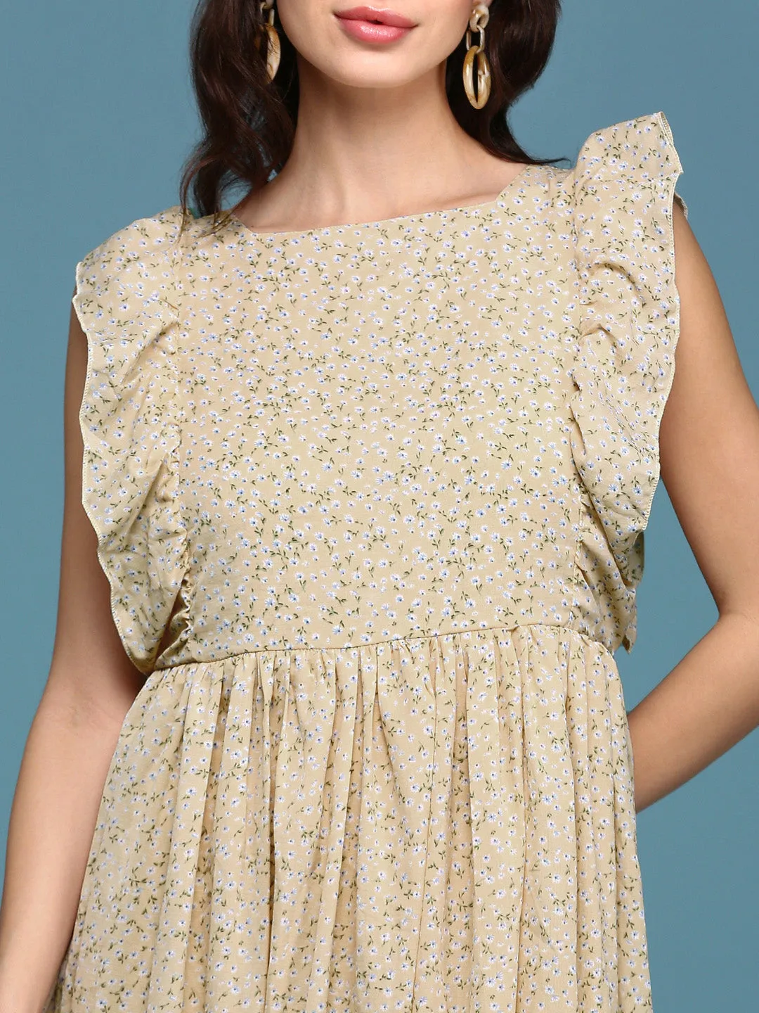 Women's Yellow Floral Fit and Flare Dress