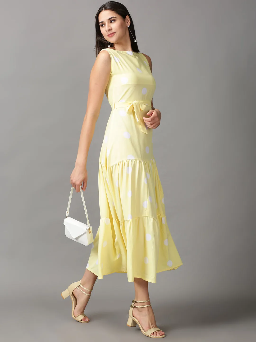 Women's Yellow Polka Dots Fit and Flare Dress