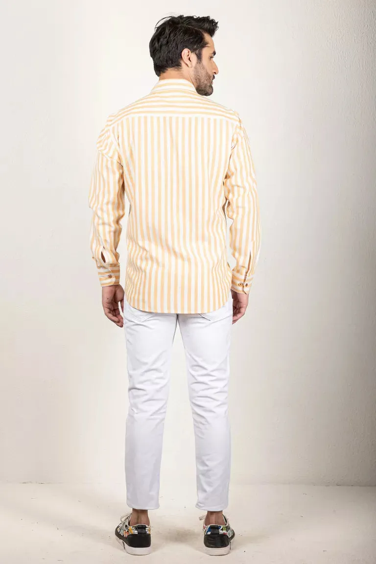 Yellow & White Woven Striped Shirt