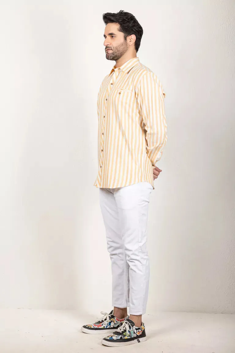 Yellow & White Woven Striped Shirt